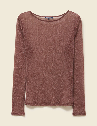T-shirt manches longues col rond marron femme