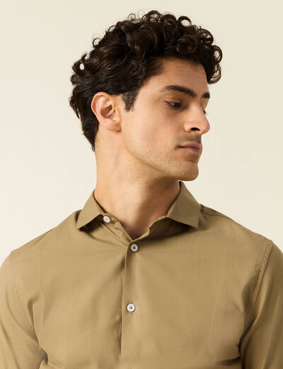 Col cintr&eacute; en coton manches longues marron homme