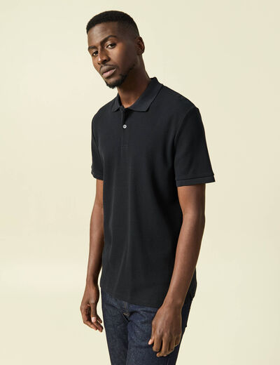 Polo col polo manches courtes en coton noir homme