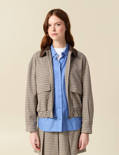 Blouson oversize manches longues doubl&eacute; marron femme