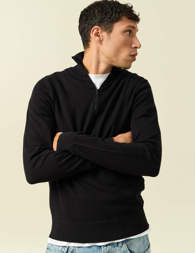 Pull fin col camionneur manches longues noir homme