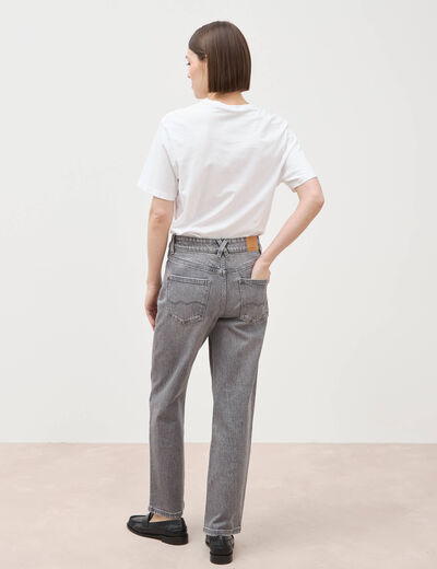 Jeans straight 7/8&egrave;me taille haute denim gris femme