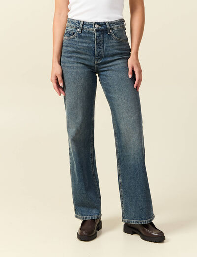 Jeans large taille haute bleu femme