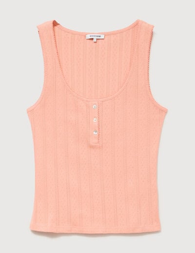 D&eacute;bardeur droit court col rond rose corail femme