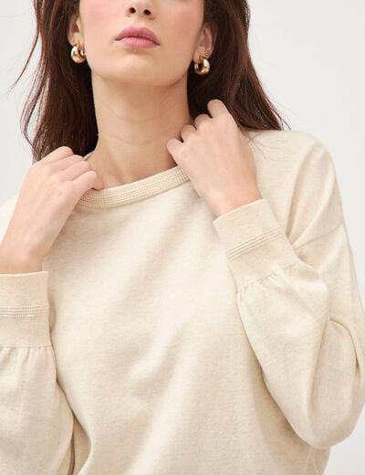 Pull oversize col rond manches longues creme femme