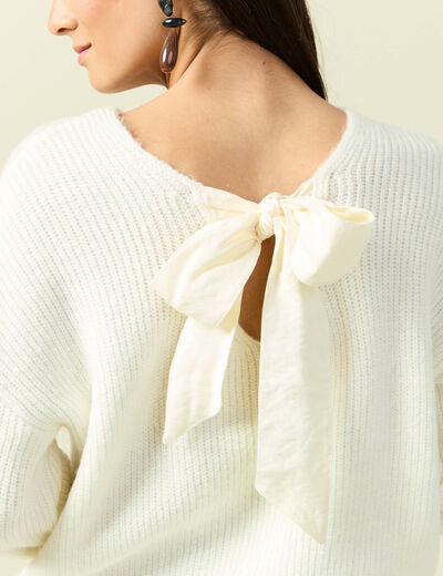 Pull col rond manches longues ecru femme