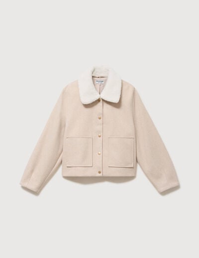 Blouson court oversize col sherpa creme femme