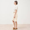 Bermuda large taille haute en coton ecru femme