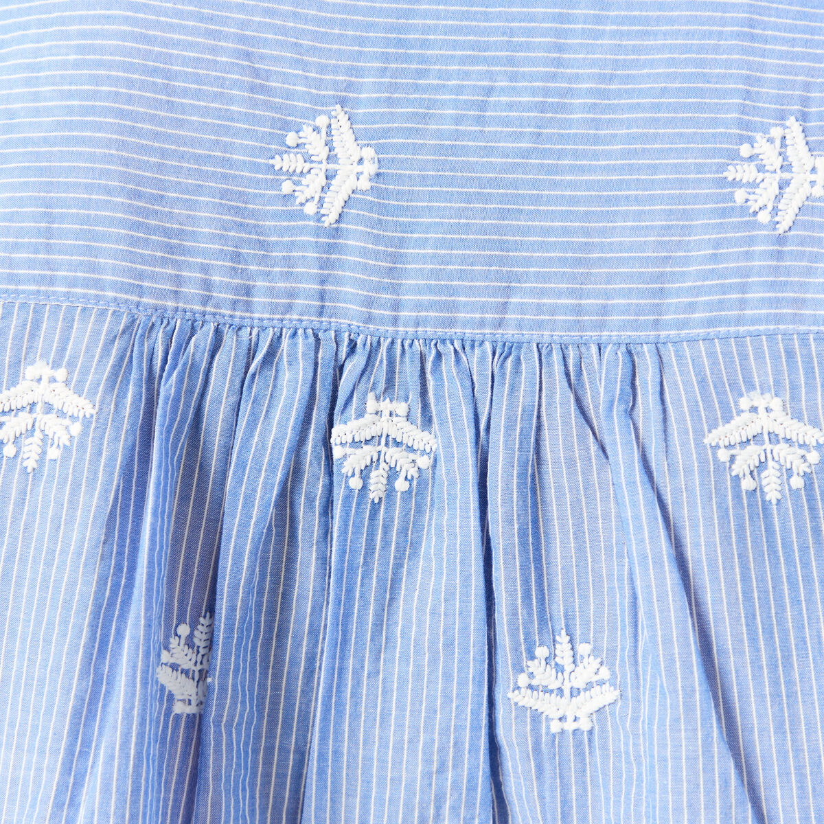 Blouse manches longues en coton brod&eacute; bleu gris femme