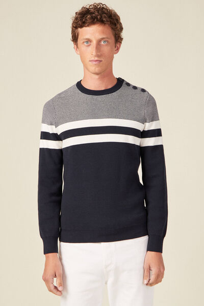 Pull manches longues bleu marine homme