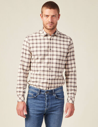 Chemise &agrave; carreaux en coton ecru homme