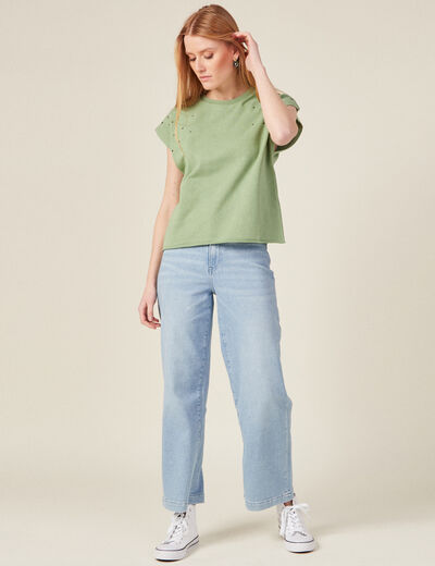 Sweat sans manches à clous vert kaki femme