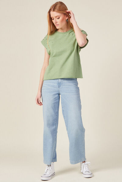 Sweat sans manches à clous vert kaki femme
