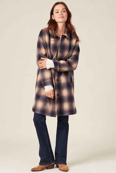 Manteau long droit boutonné orange foncé femme