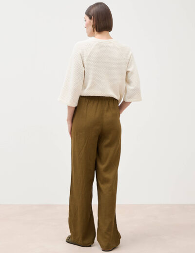 Pantalon standard fluide vert olive femme