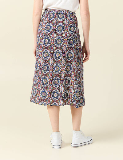 Jupe midi droite fendue bleu marine femme