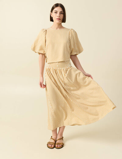 Jupe longue &eacute;vas&eacute;e taille haute beige moyen femme