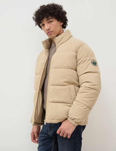 Doudoune manches longues en velours beige homme