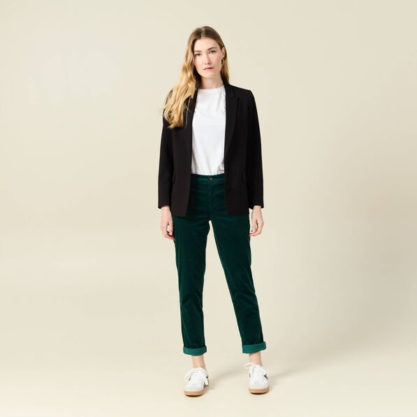 Pantalon chino velours côtelé vert canard femme