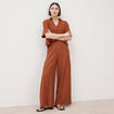 Pantalon large taille haute fluide marron femme