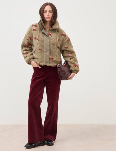 Blouson oversize sherpa col montant vert femme