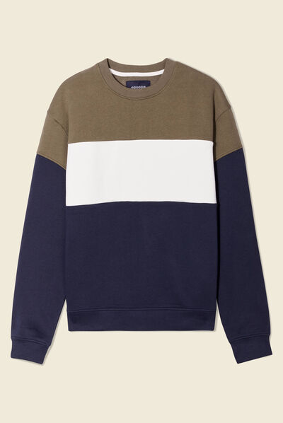 Sweat manches longues col rond taupe homme