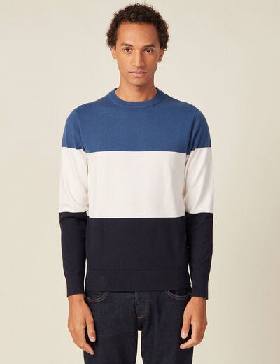 Pull manches longues col rond bleu fonc&eacute; homme