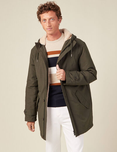 Parka droite à capuche vert kaki homme