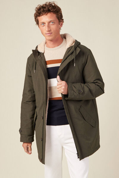 Parka droite à capuche vert kaki homme