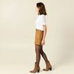 Short droit ceinturé suédine marron femme
