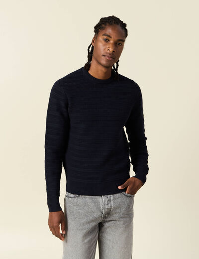 Pull manches longues bleu marine homme