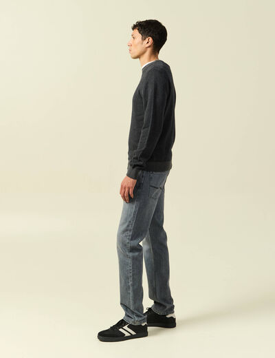 Pull col rond manches longues en coton bleu marine homme