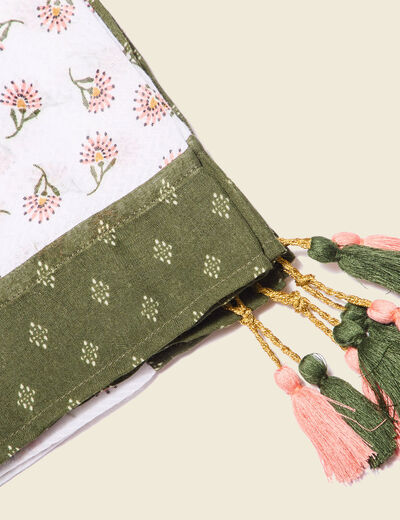 Foulard à pampilles vert kaki femme