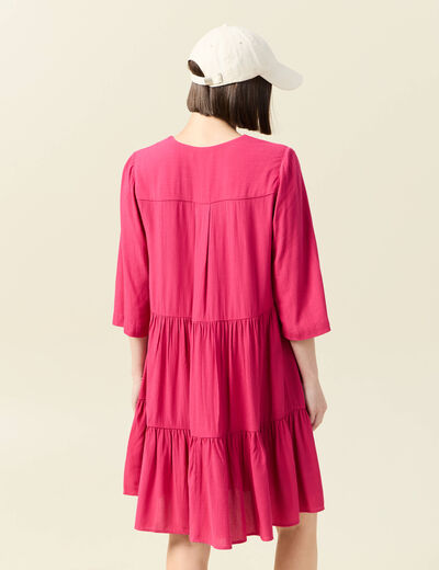Robe évasée manches 3/4 rose framboise femme