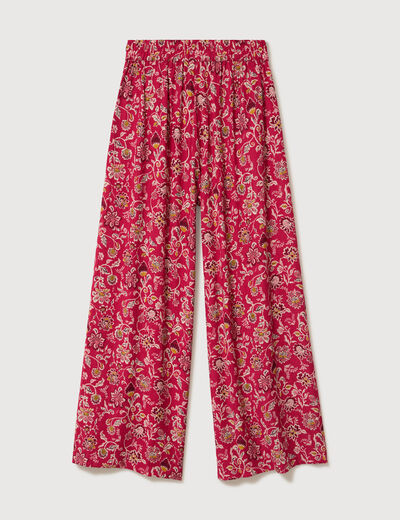 Pantalon large taille haute rouge cerise femme