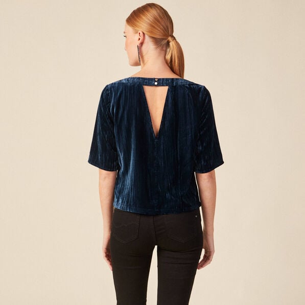 blouse velours eco responsable bleu canard femme Blouse velours éco-responsable bleu canard femme