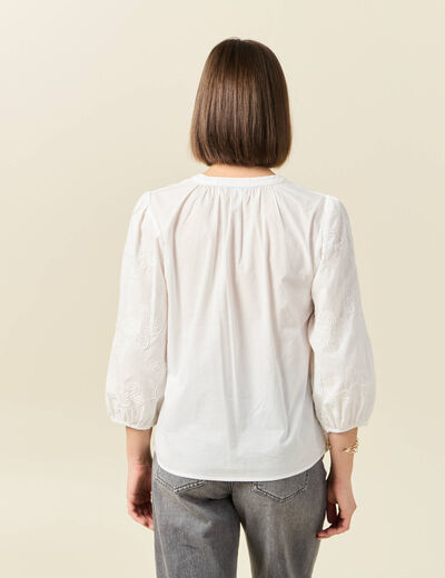 Chemise manches 3/4 brodée ecru femme