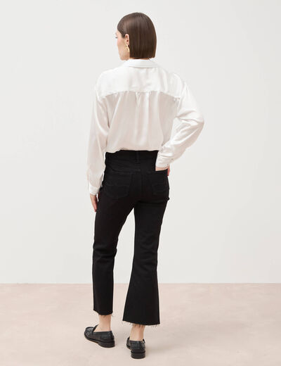 Jeans bootcut cropped taille bascul&eacute;e denim noir femme