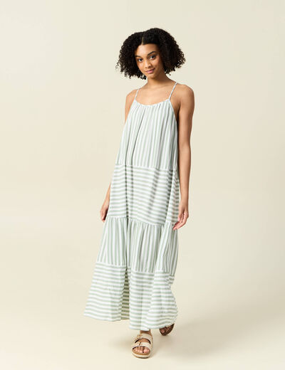 Robe longue droite bretelles vert olive femme