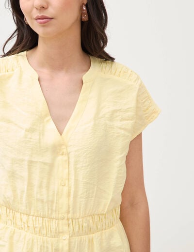 Robe fluide col v manches courtes jaune clair femme