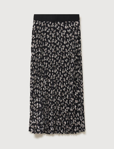 Jupe longue droite pliss&eacute;e noir femme