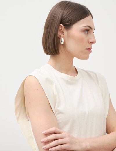 T-shirt en coton sans manches creme femme