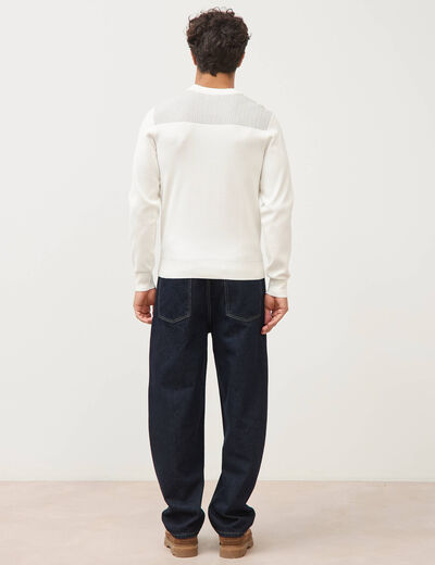 Pull droit fin col rond manches longues ecru homme
