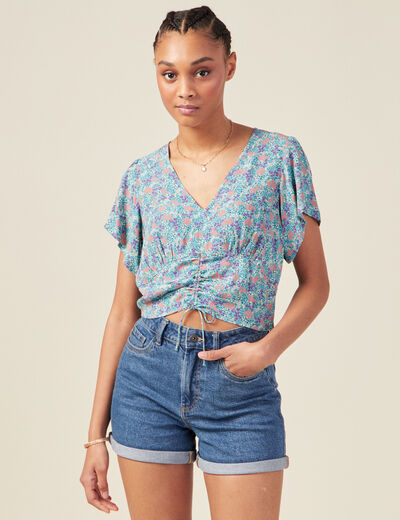 Blouse cropped éco-responsable vert émeraude femme