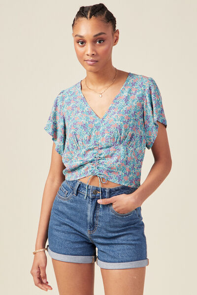 Blouse cropped éco-responsable vert émeraude femme