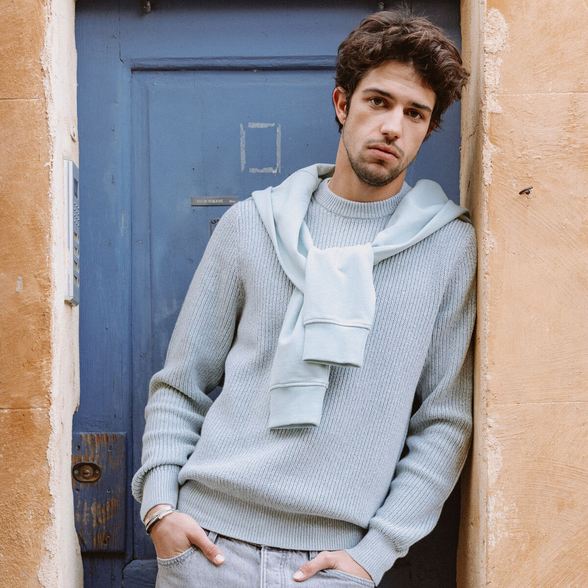 Pull manches longues vert pastel homme