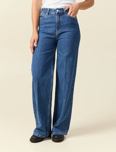 Jeans large taille haute denim stone femme
