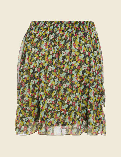 Jupe droite volantée vert kaki femme