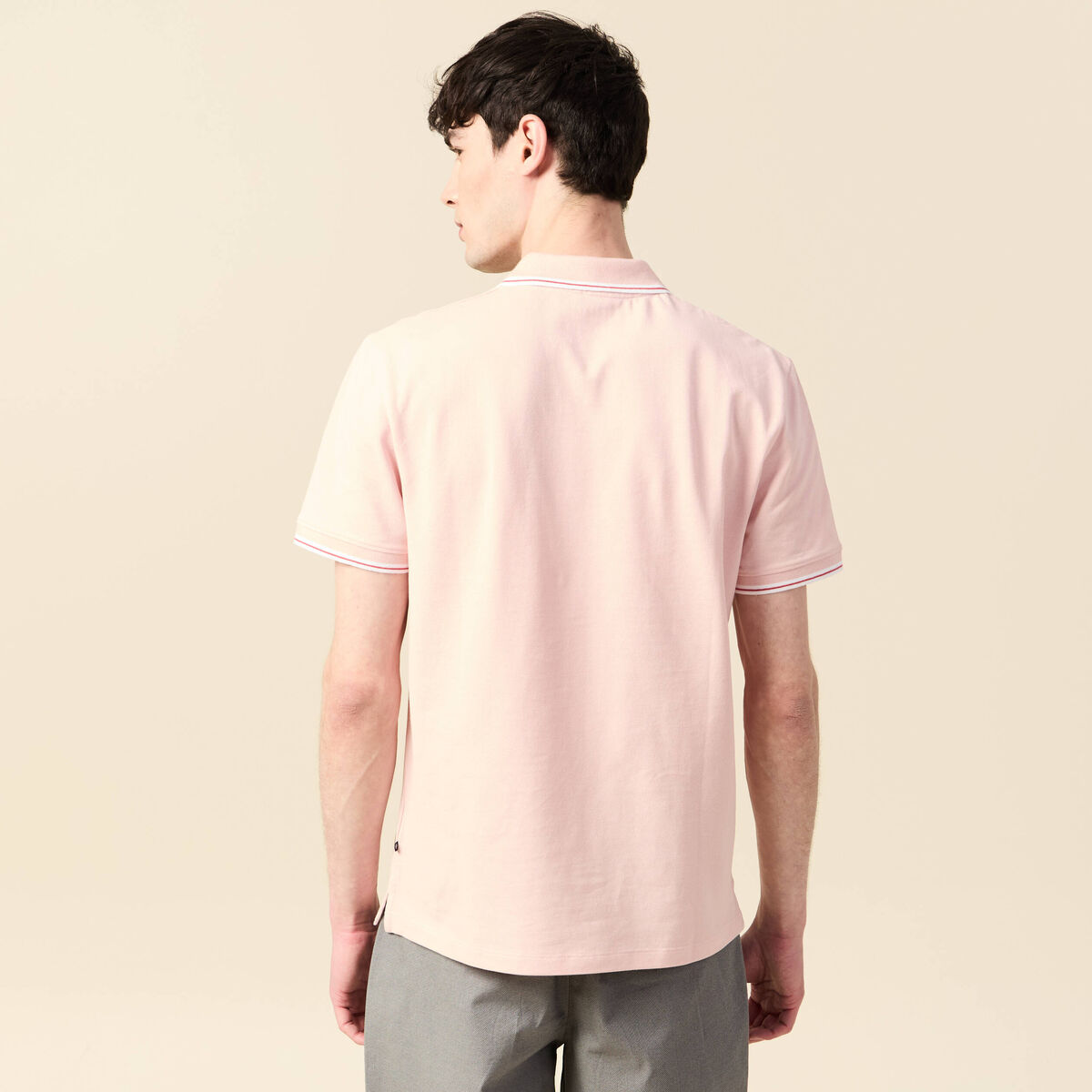 Polo cintr&eacute; en coton manches courtes rose clair homme