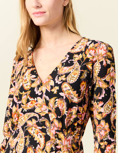 Robe midi évasée manches 3/4 noir femme